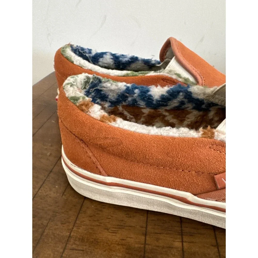 Vans Classic Slip-On Sherpa Lined Suede Rust Orange Men's 6.5 Women's 8 EU 38.5